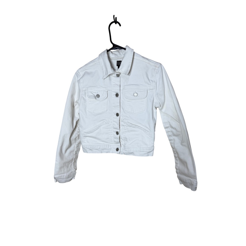 GAP Denim Women White Icon Jacket S Optic White Stretch Jean Jacket